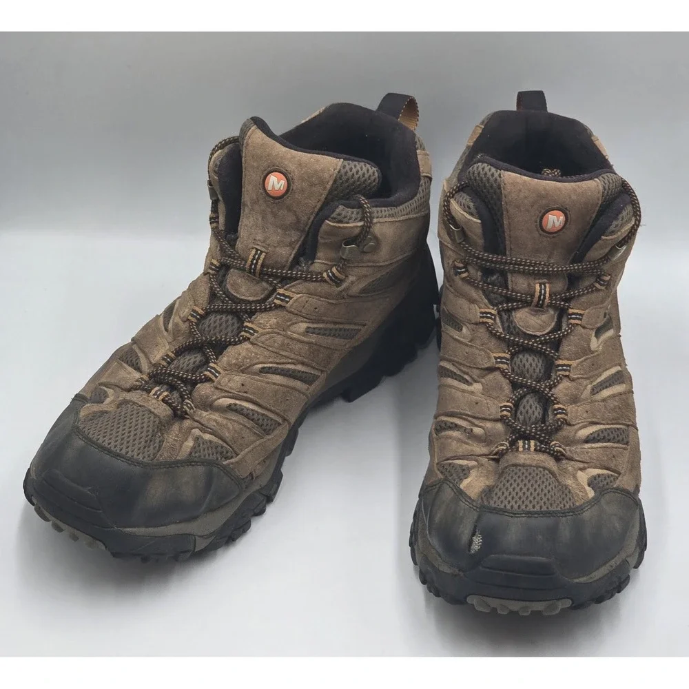 Merrell Earth Men's Moab Brown Leather Waterproof Ankle Hiking Boots Size 14